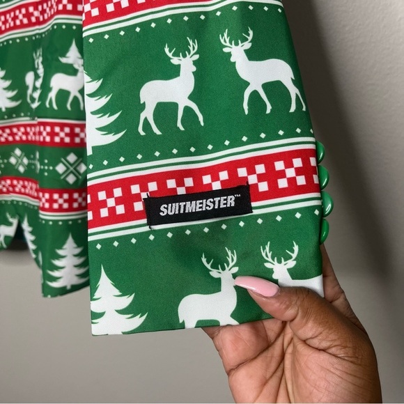 Suitmeister Men Blazer Sportscoat Small Nordic Reindeer Christ Suit Green - Picture 12 of 13